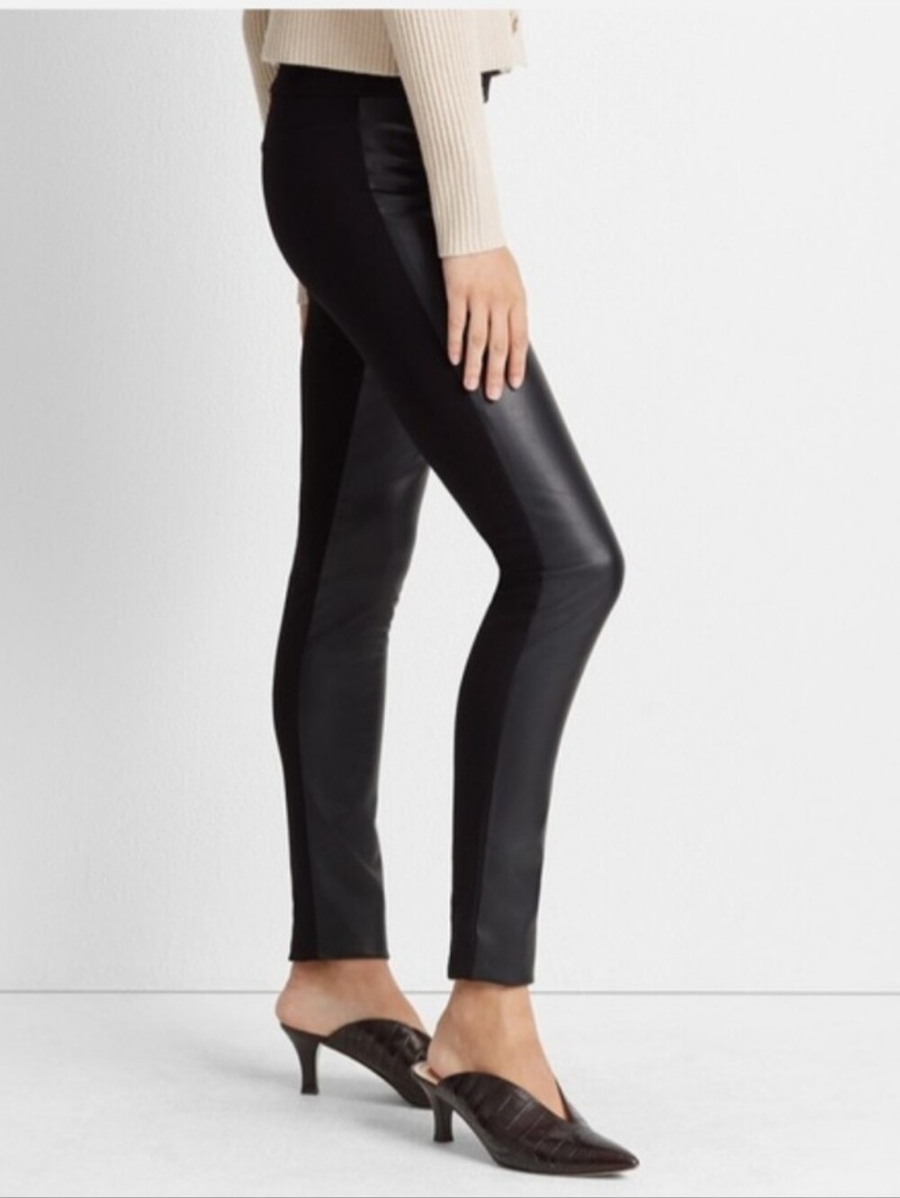 Club Monaco Tasha Faux Leather Front Leggings Black Size 6